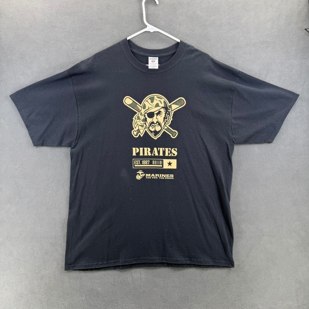 Vtg Jerzees Pittsburgh Pirates USMC T Shirt Mens XL Black Marines Y2K 90s READ